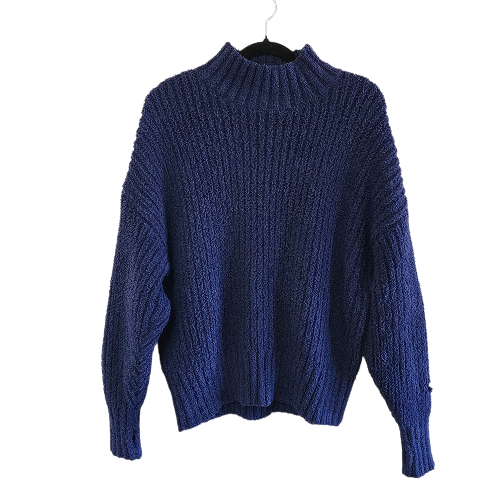 Aerie Offline Dark Blue Plush Mock Neck Sweater Oversized Size Small Thumb Holes